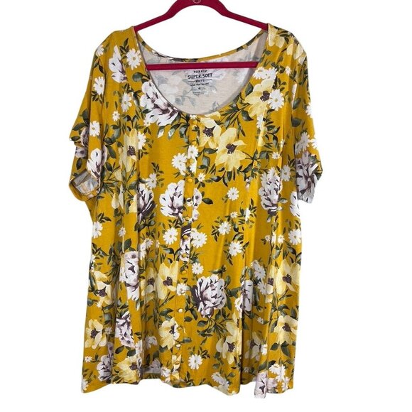 Torrid Floral Boho Top 4X Yellow Western Classic Chic Coastal Workwear Resort - Picture 1 of 8